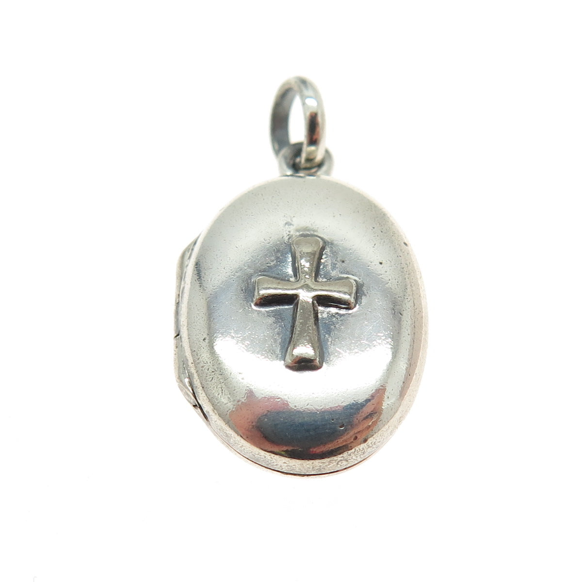 925 Sterling Silver Vintage "Faith Hope Love" Cross Oval Locket Pendant