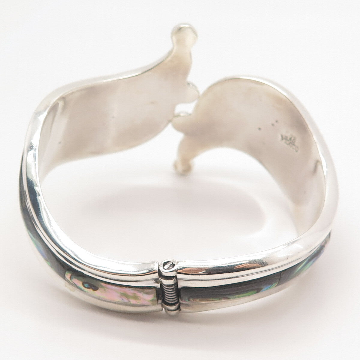 925 Sterling Silver Vintage Mexico Real Abalone Shell Modernist Bracelet 7.25"
