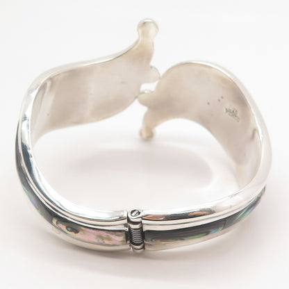 925 Sterling Silver Vintage Mexico Real Abalone Shell Modernist Bracelet 7.25"