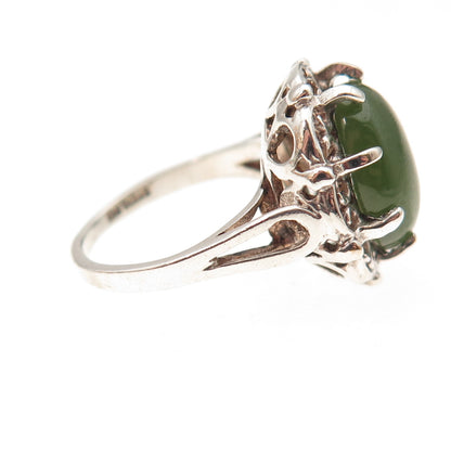 Colett's 925 Sterling Silver Antique Art Deco Real Jade Oxidized Ring Size 4.75