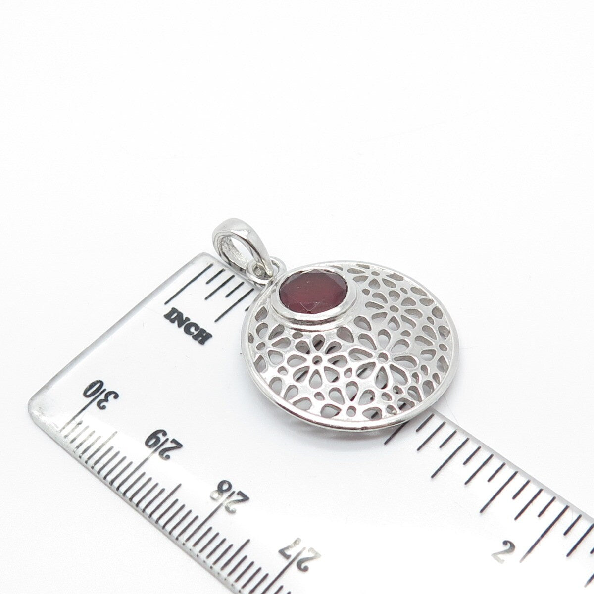 925 Sterling Silver Vintage Real Tourmaline Gemstone Ornate Pendant