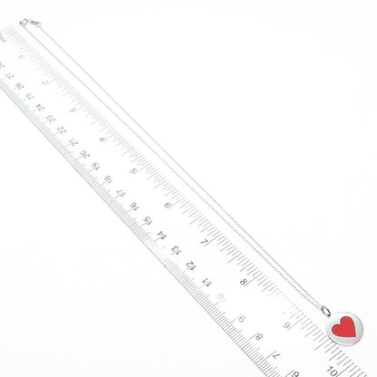 TOKEMOTI 925 Sterling Silver Red Enamel Heart Cable Chain Necklace 18"