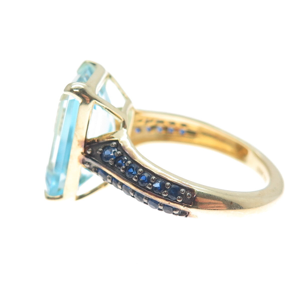 DSMK 925 Sterling Silver Gold Plated Real Blue Topaz & Sapphire Ring Size 7.25