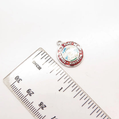 925 Sterling Silver Vintage Enamel Kingston Tower Old Port Henry Round Pendant