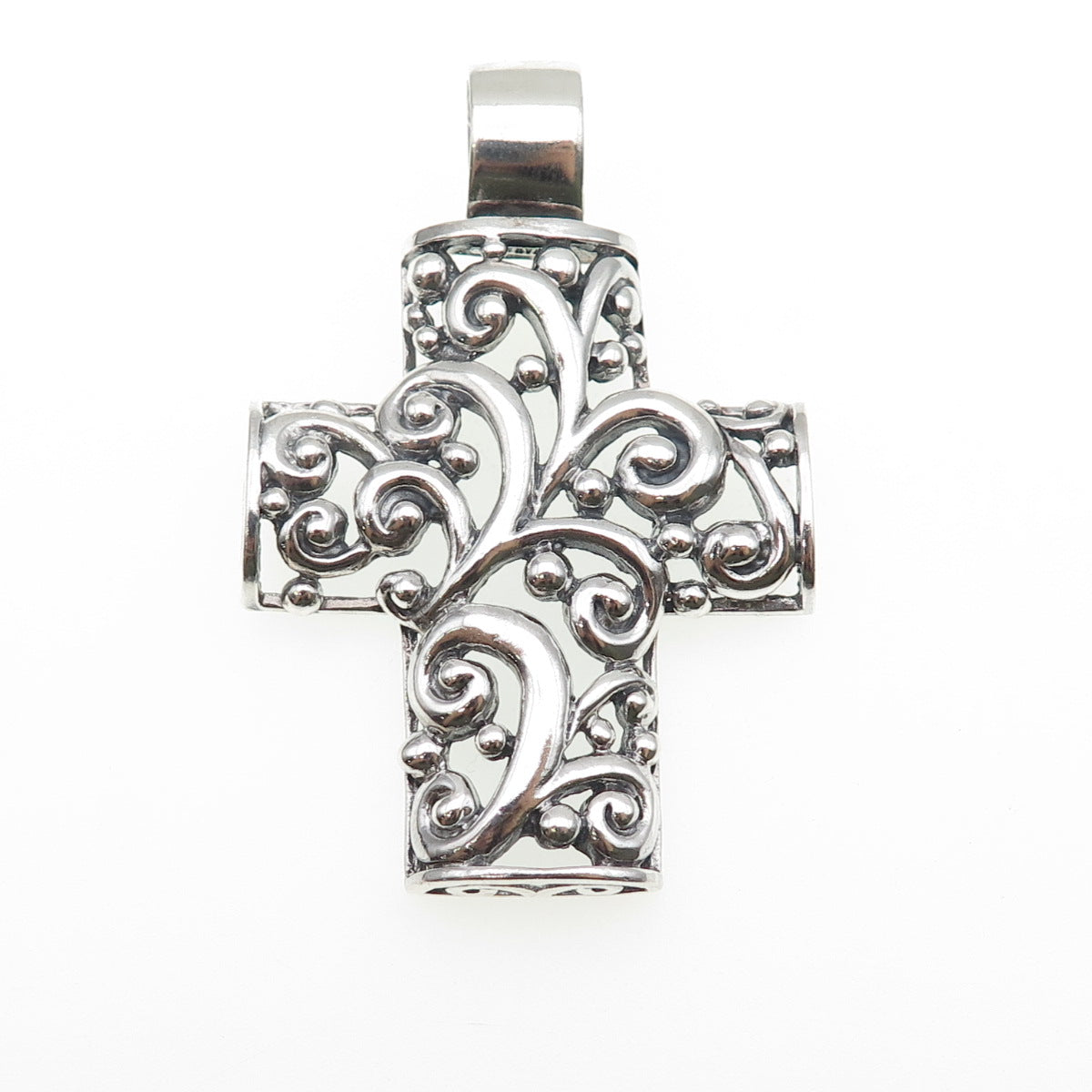 SX Sally C 925 Sterling Silver Vintage Ornate Cross Oxidized Pendant
