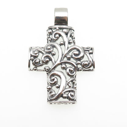 SX Sally C 925 Sterling Silver Vintage Ornate Cross Oxidized Pendant