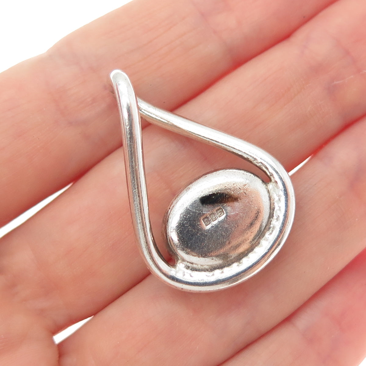 925 Sterling Silver Vintage Optic Fiber Cat's Eye Teardrop Charm Pendant