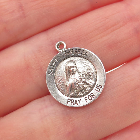925 Sterling Silver Vintage St. Theresa Religious Mini Charm Pendant