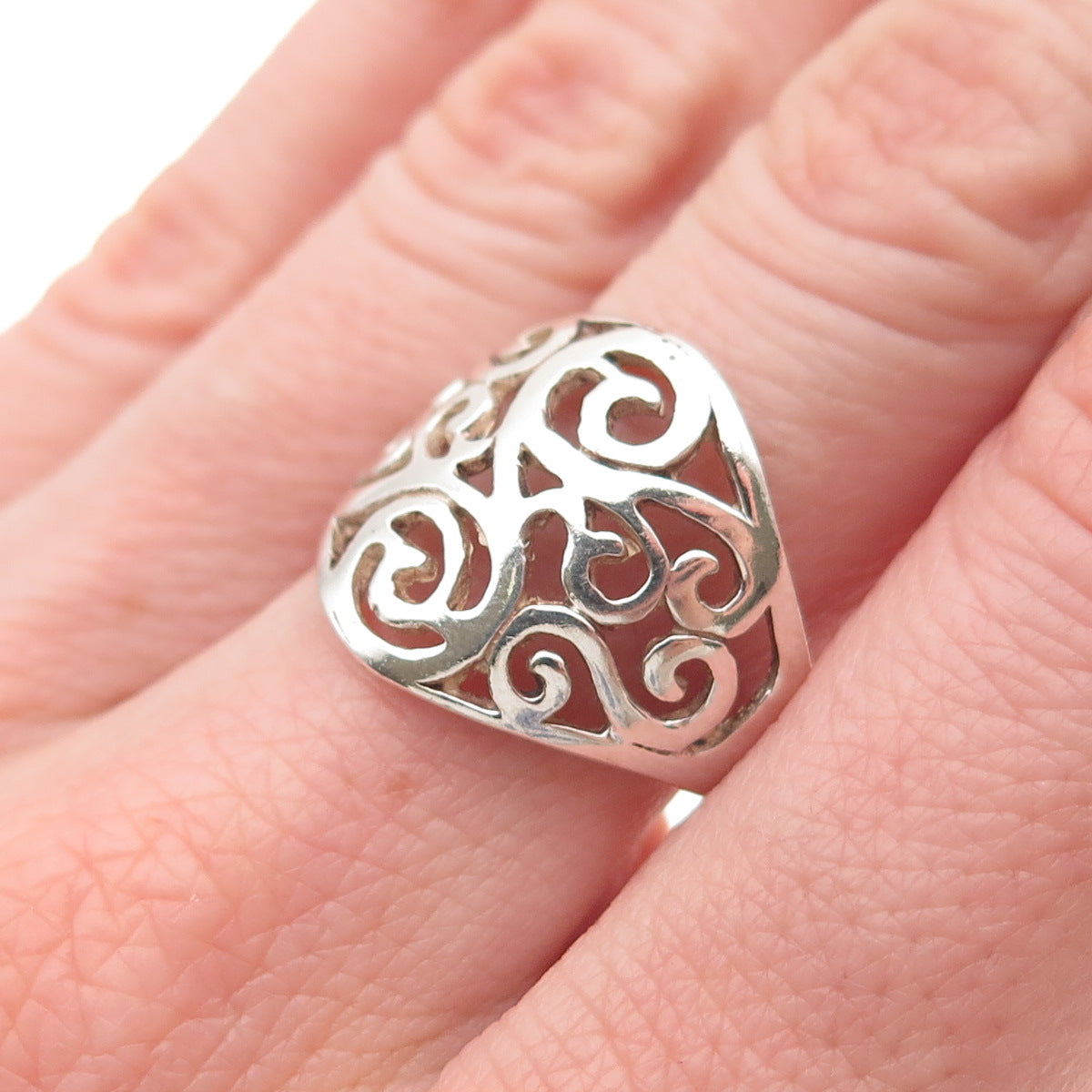 925 Sterling Silver Vintage Modernist Swirl Ring Size 7.75
