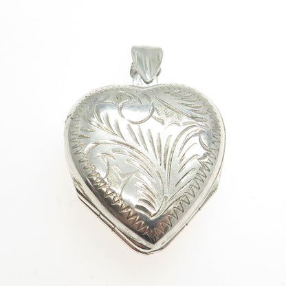 925 Sterling Silver Vintage Engraved Heart Locket Pendant