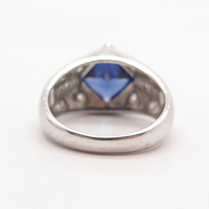 925 Sterling Silver Vintage ADI Blue & White C Z Ring Size 7