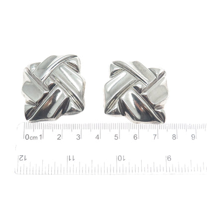 925 Sterling Silver Vintage Mexico Modernist Square Knot Clip On Earrings