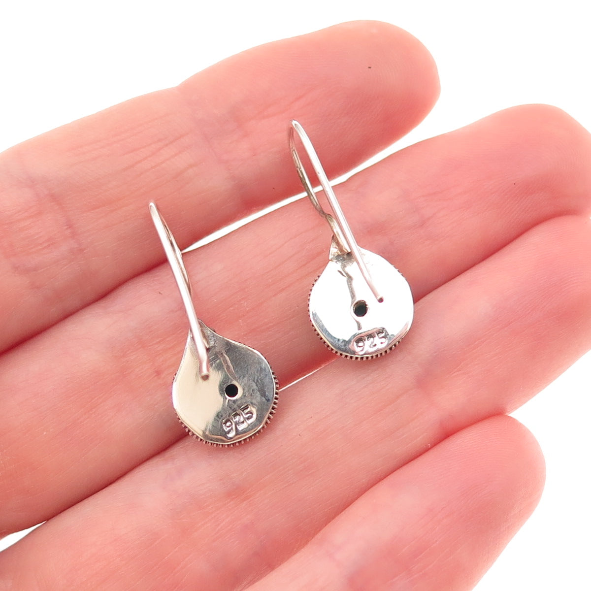 925 Sterling Silver Vintage Real Turquoise Oxidized Drop Earrings
