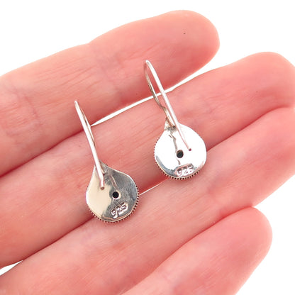 925 Sterling Silver Vintage Real Turquoise Oxidized Drop Earrings