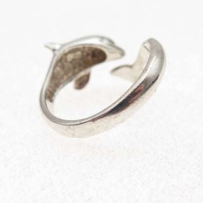 Wyland 925 Sterling Silver Vintage Dolphin Adjustable Oxidized Ring Size 8.25