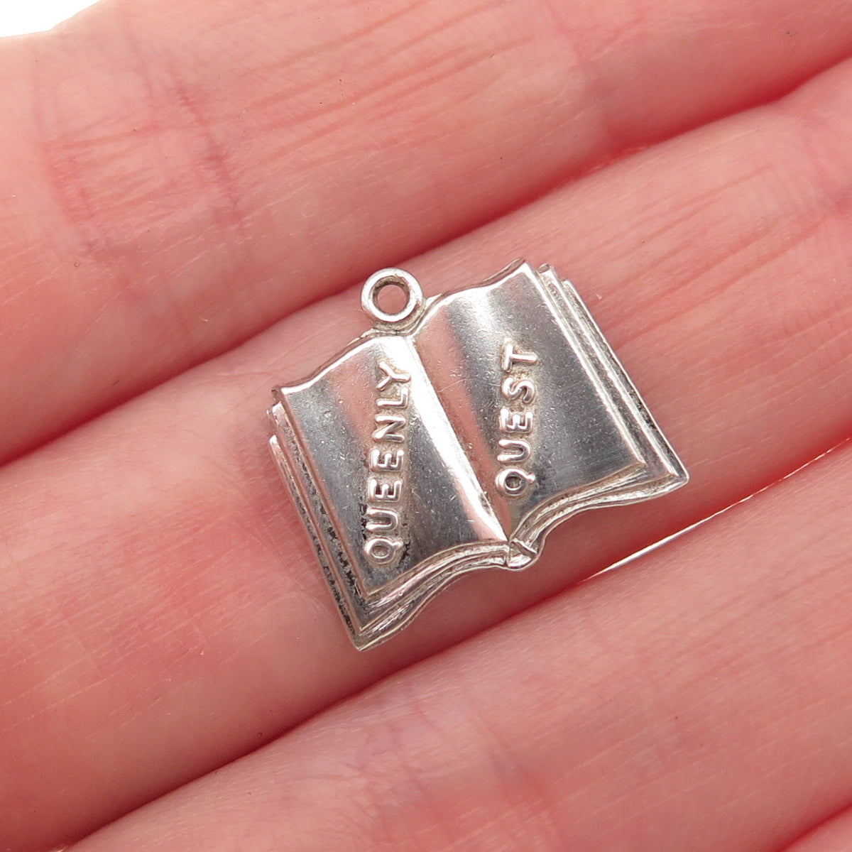 925 Sterling Silver Antique Art Deco Queenly Quest Book Mini Charm Pendant