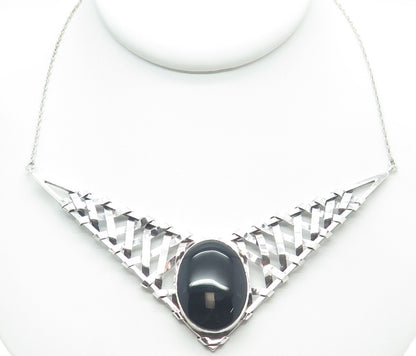 925 Sterling Silver Vintage Real Black Onyx Modernist Woven Chain Necklace 18"