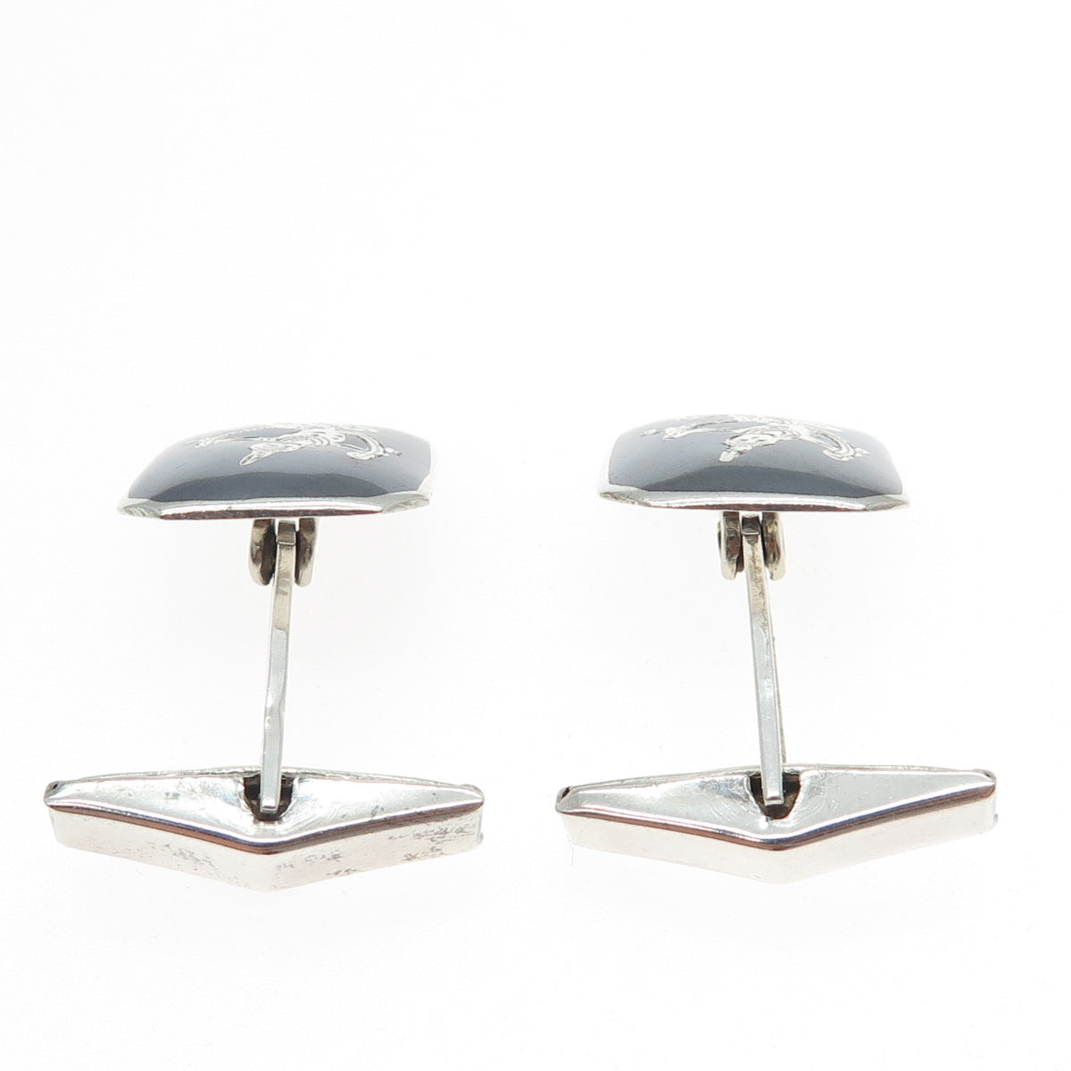 925 Sterling Silver Antique Siam Niello Hindu Goddess Cufflinks