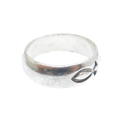 BSD Bob Siemon 925 Sterling Silver Vintage Ichthys Oxidized Band Ring Size 8