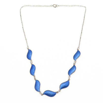 Aksel Holmsen 925S Sterling Vintage Norway Enamel Floral Leaf Chain Necklace 16"