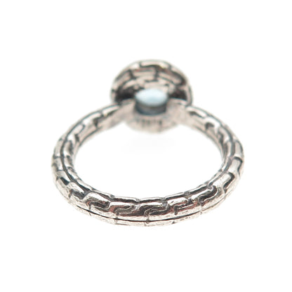 SAJEN 925 Sterling Silver Vintage Real Blue Topaz Modernist Oxidized Ring Size 6