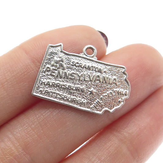 WELLS 925 Sterling Silver Vintage "Pennsylvania" State Map Pendant