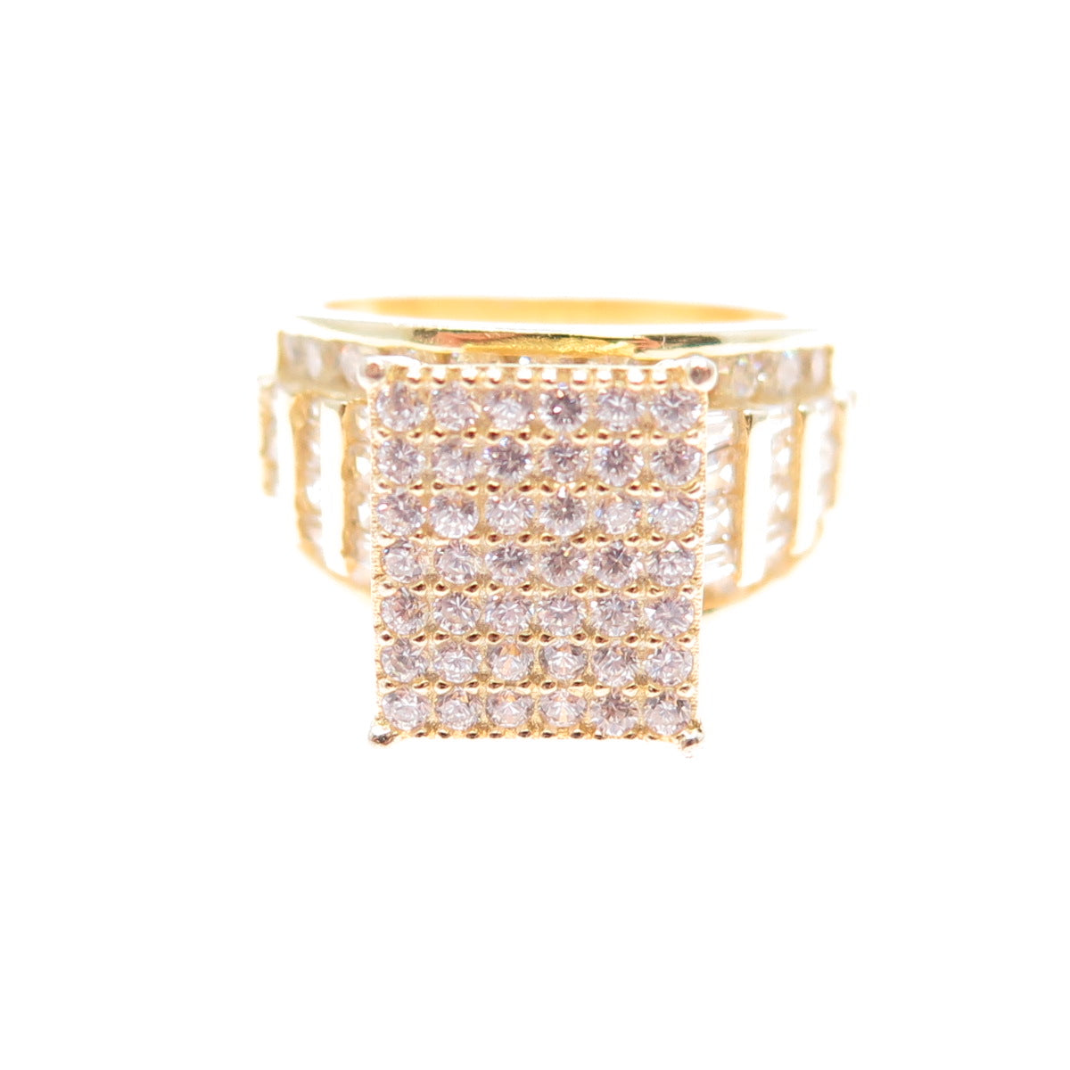 925 Sterling Silver Gold Plated Round & Tapered Baguette-Cut C Z Ring Size 6.5
