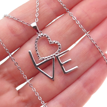 Han 925 Sterling Silver Real Diamond Accent Love Cable Chain Necklace 18"