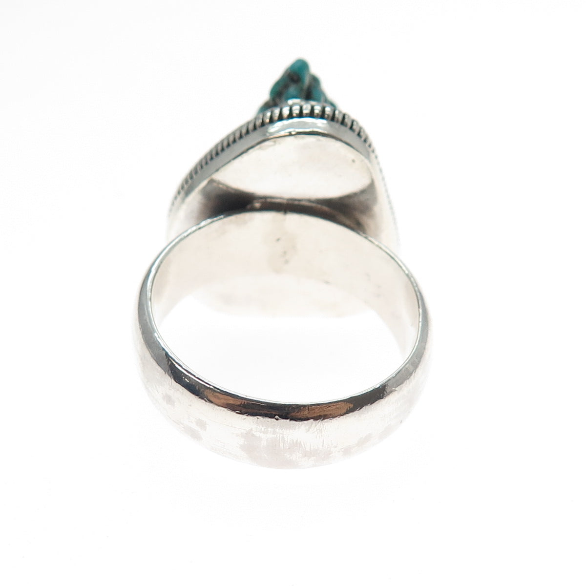 925 Sterling Silver Vintage Real Turquoise Modernist Ring Size 11.5