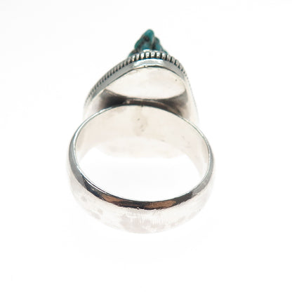 925 Sterling Silver Vintage Real Turquoise Modernist Ring Size 11.5