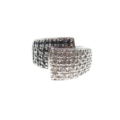 ROSS SIMONS 925 Sterling Silver Real Black Spinel & C Z Overlap Ring Size 8.25