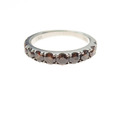 925 Sterling Silver Real Round-Cut Cognac Diamond Half Eternity Ring Size 5