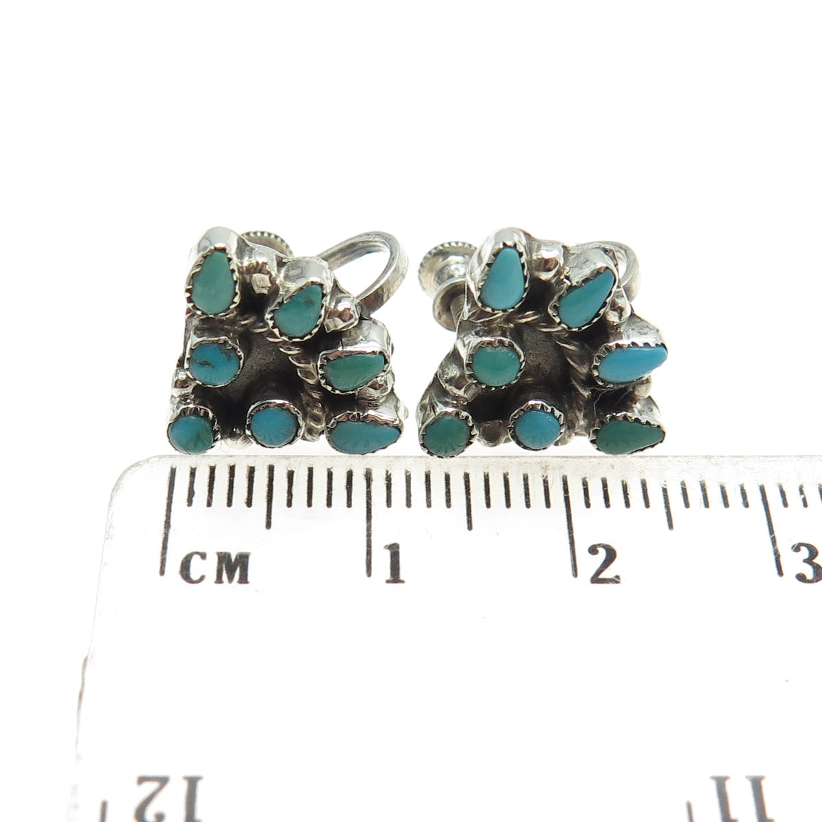 Old Pawn Sterling Silver Southwestern Turquoise Snake Eye Screw Back Earrings