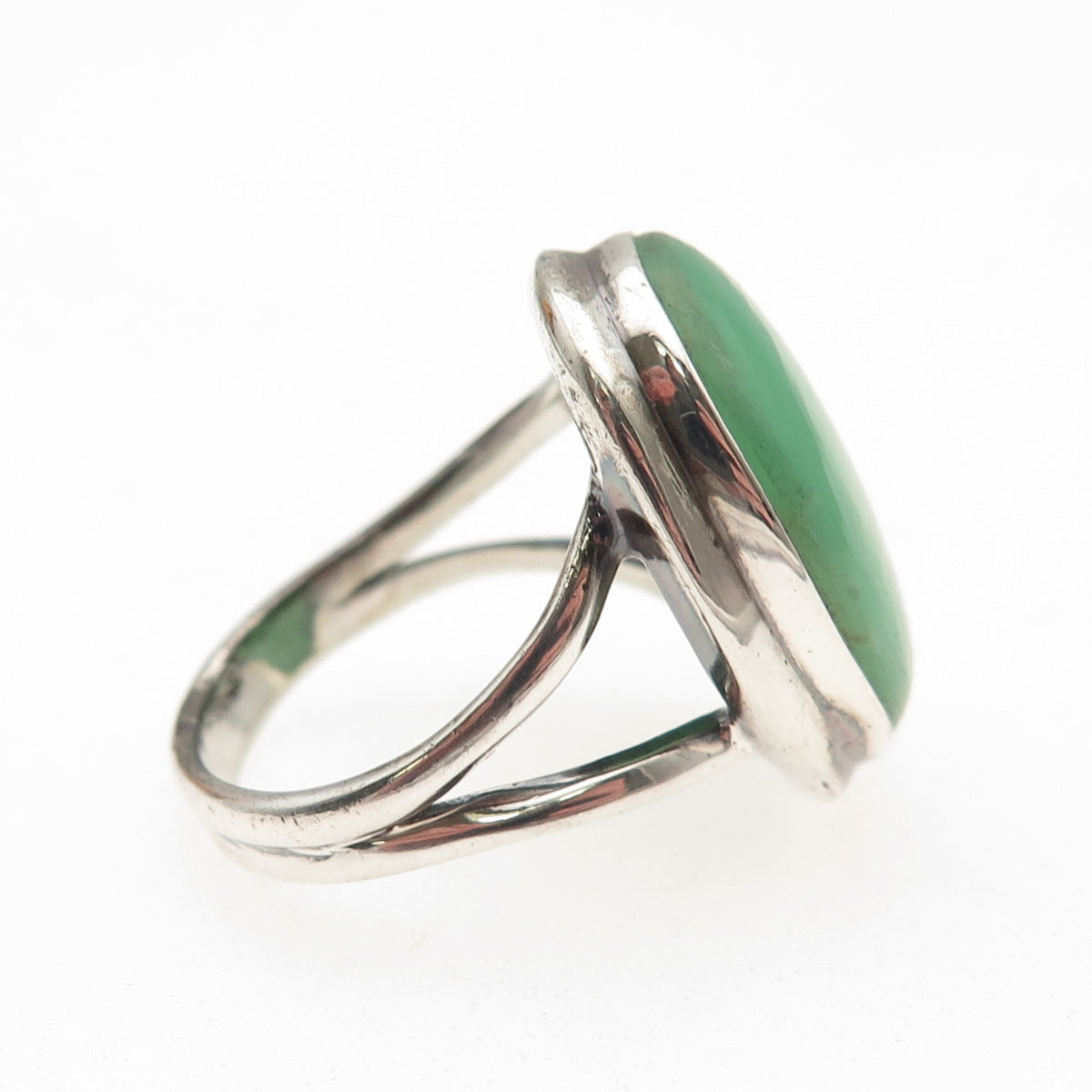 925 Sterling Silver Vintage Real Cabochon Chrysoprase Oxidized Ring Size 7.5