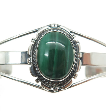 Old Pawn 925 Sterling Silver Southwestern Malachite Adjustable Cuff Bracelet 7"