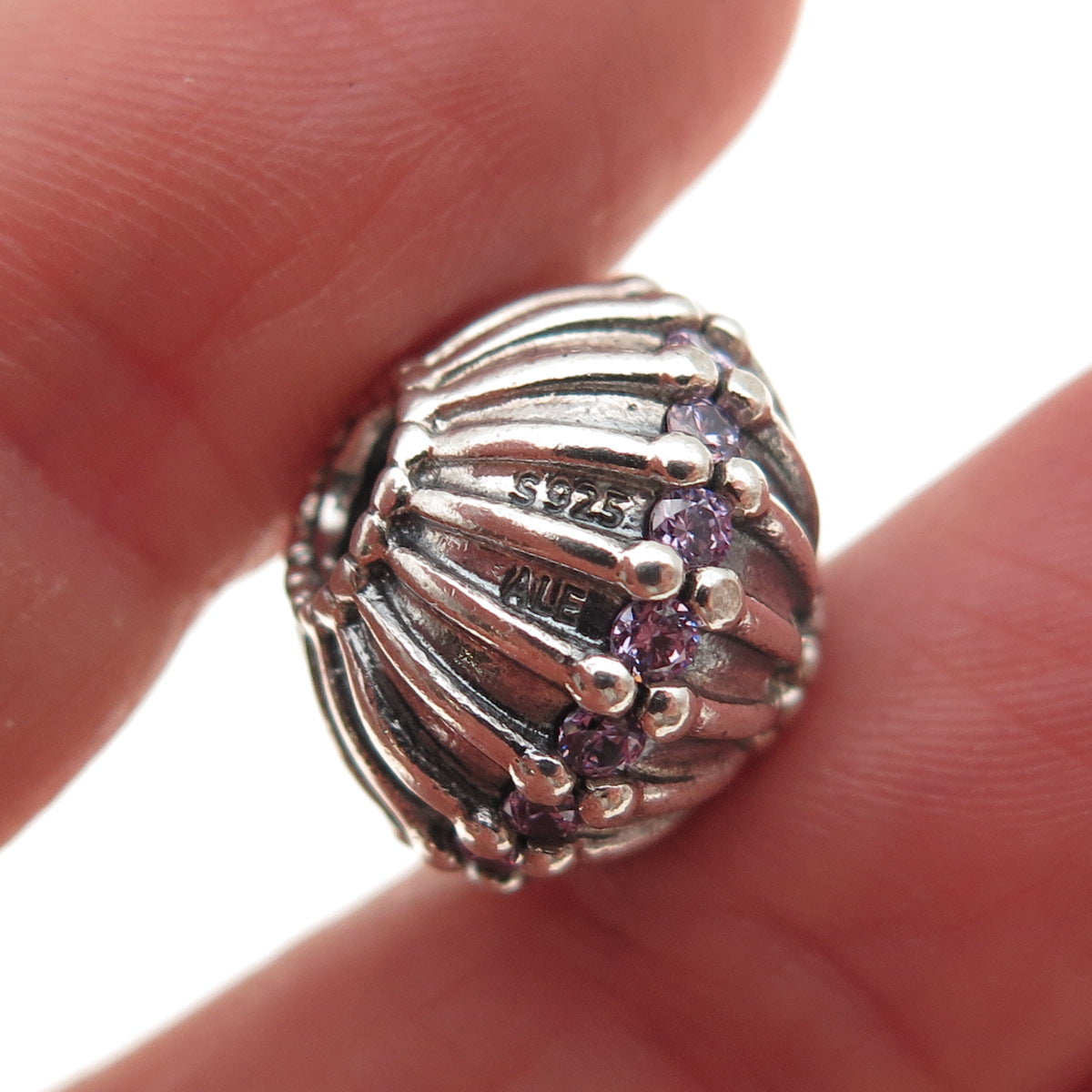 Pandora 925 Sterling Silver Purple C Z Show Stopper Slide Bead Charm