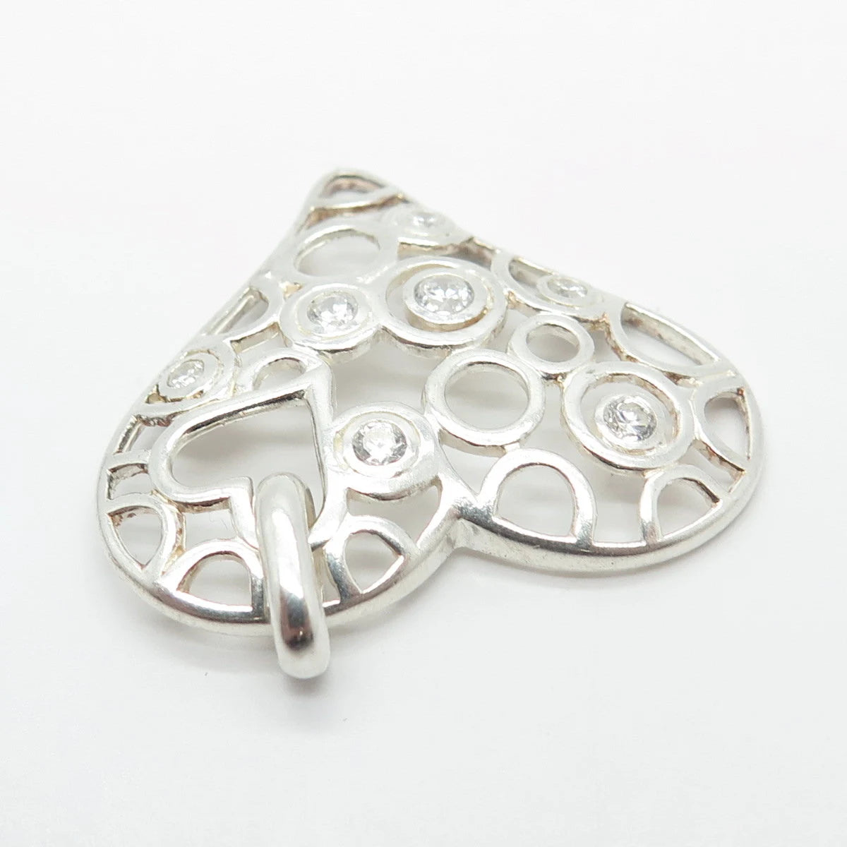 925 Sterling Silver Round-Cut C Z Ornate Heart Pendant