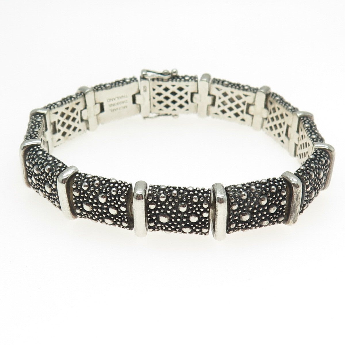 MICHAEL DAWKINS 925 Sterling Silver Granulated Panel Link Bracelet 6.5"