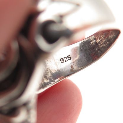 925 Sterling Silver Vintage Real Red Garnet Lion Oxidized Ring Size 9.75