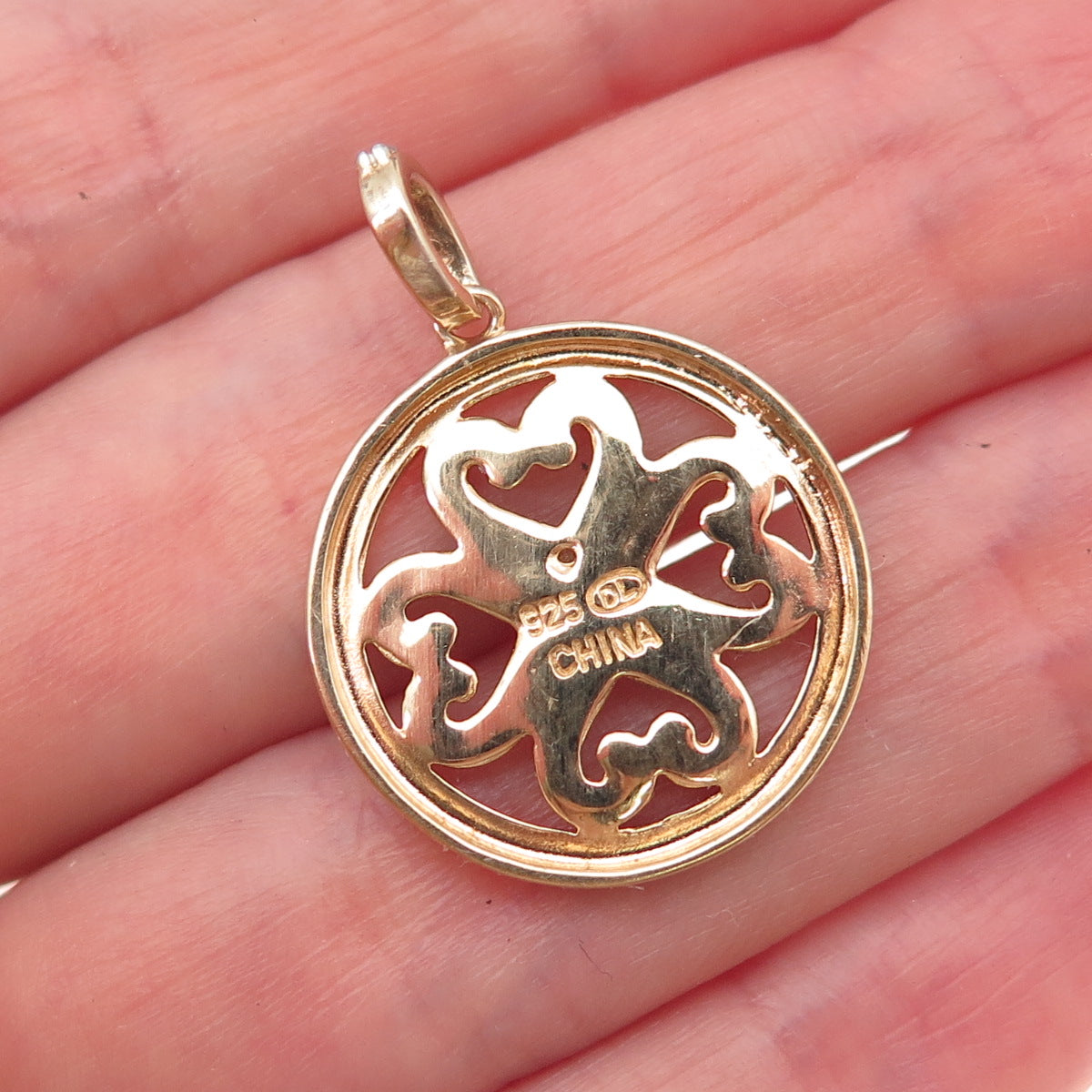 925 Sterling Silver Gold Plated Real Diamond Accent Heart Charm Pendant
