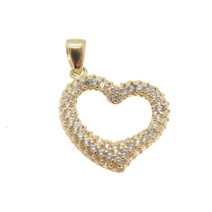 14K Yellow Gold Round-Cut C Z Heart Minimalist Charm Pendant