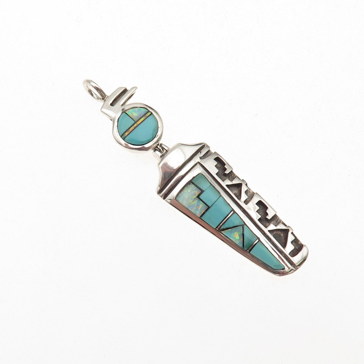 Ervin Hoskie Navajo Old Pawn 925 Sterling Silver Vintage Turquoise Opal Pendant