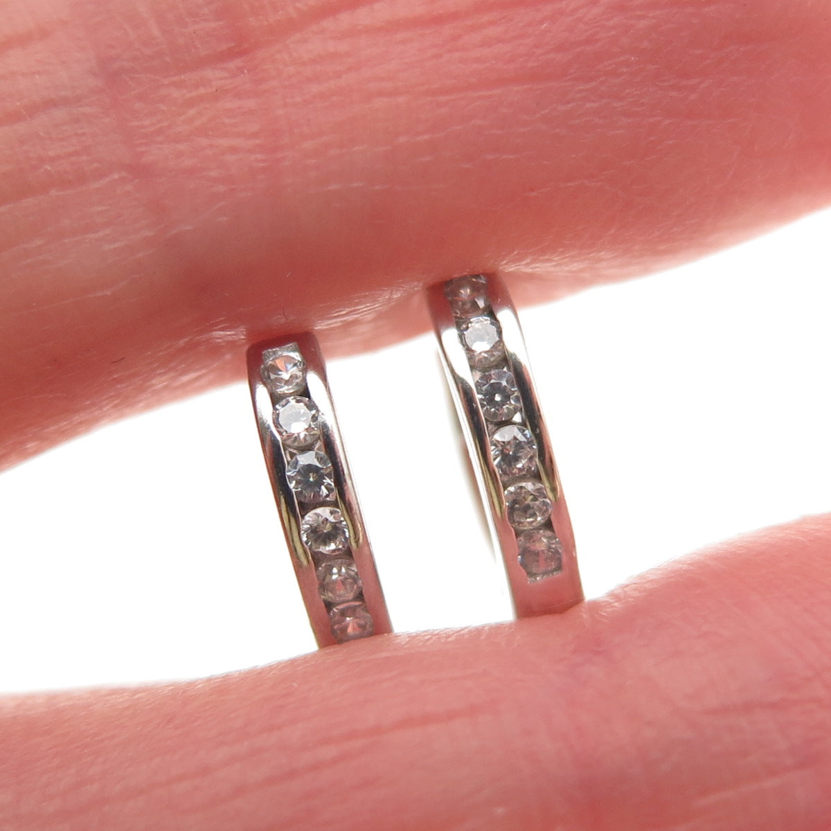 925 Sterling Silver Round-Cut C Z Heart Hoop Earrings