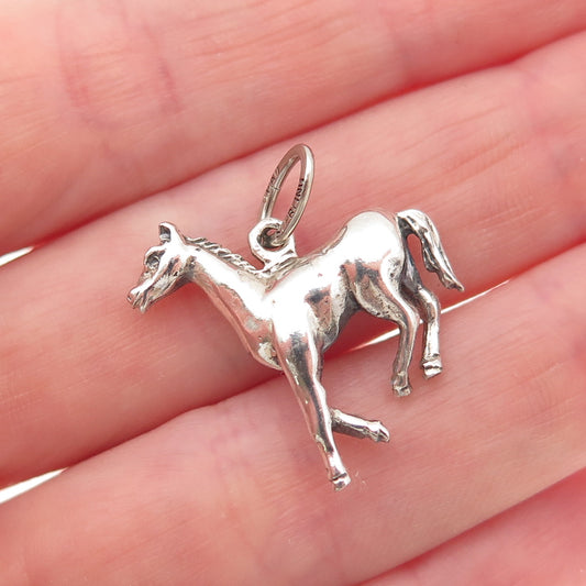 Beau 925 Sterling Silver Vintage Horse Oxidized 3D Mini Charm Pendant