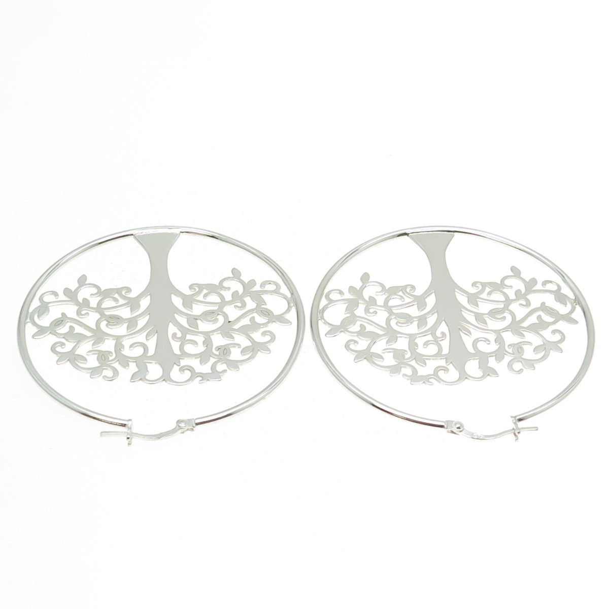 925 Sterling Silver Tree Of Life Hoop Earrings