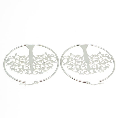 925 Sterling Silver Tree Of Life Hoop Earrings