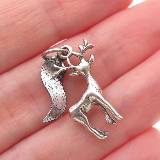 925 Sterling Silver Vintage Acadia National Park Deer Oxidized Charm Pendant