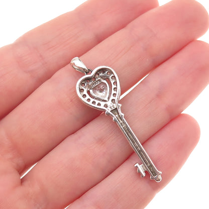 JH Young 925 Sterling Silver Heart & Round-Cut C Z Key Charm Pendant