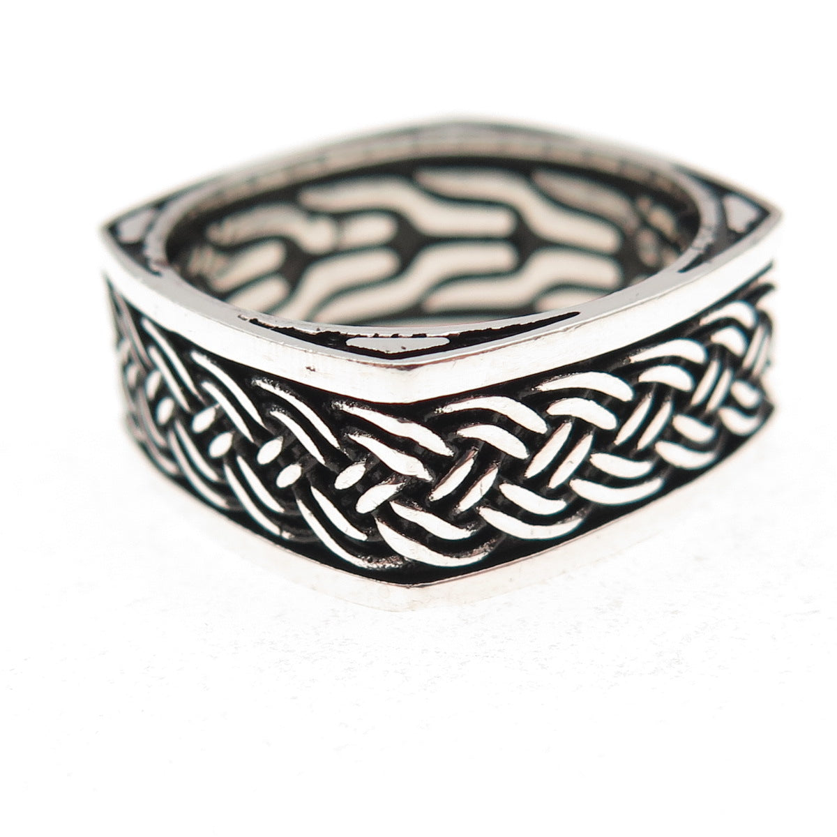 925 Sterling Silver Vintage Braided Oxidized Square Band Ring Size 10.5