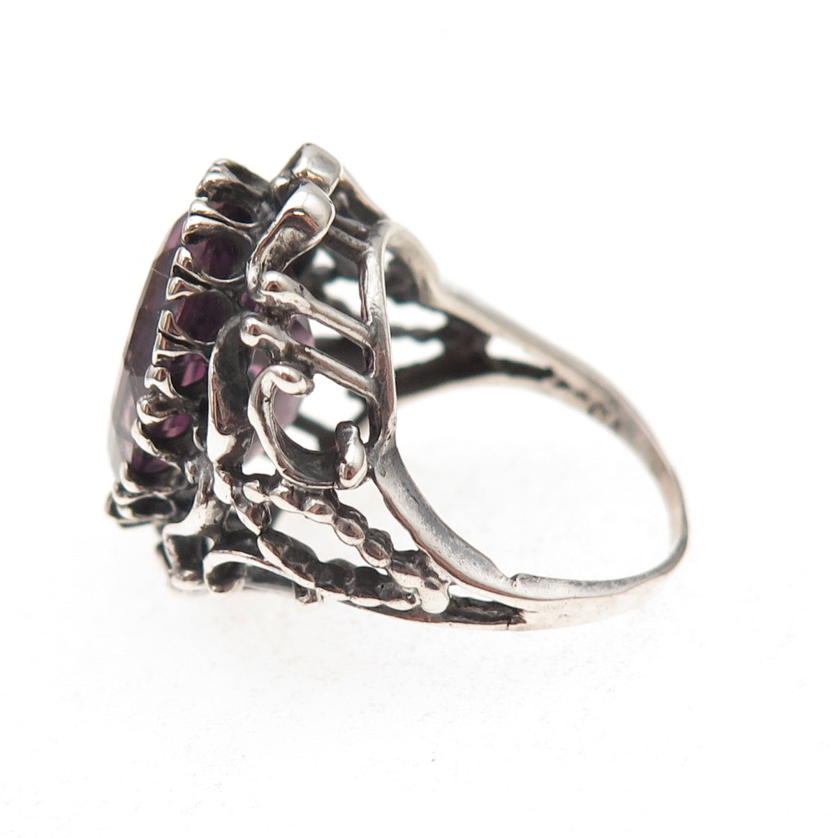 Chateau D’Argent 925 Sterling Silver Vintage Purple C Z Oxidized Ring Size 8
